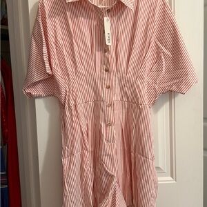 Glam Red/Pink and White Striped Button-Up Dress